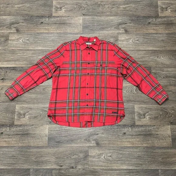 Burberry Brit Long Sleeve Plaid Button-Down Red Shirt XXL